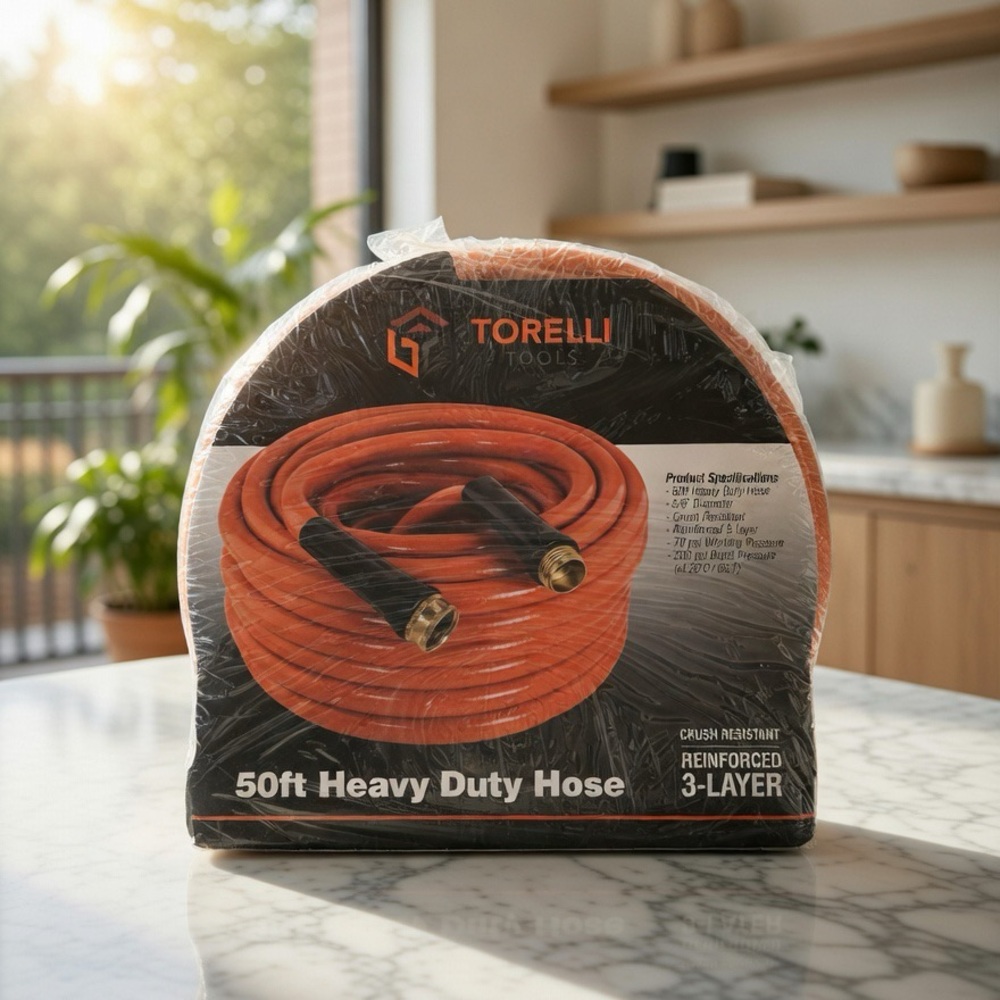 Torelli 50ft Heavy Duty Garden Hose - 5/8” Reinforced 3-Layer, 200 PSI